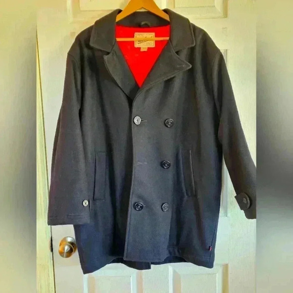 Vintage Woolrich double breasted Large man's navy blue peacoat - Picture 1 of 13